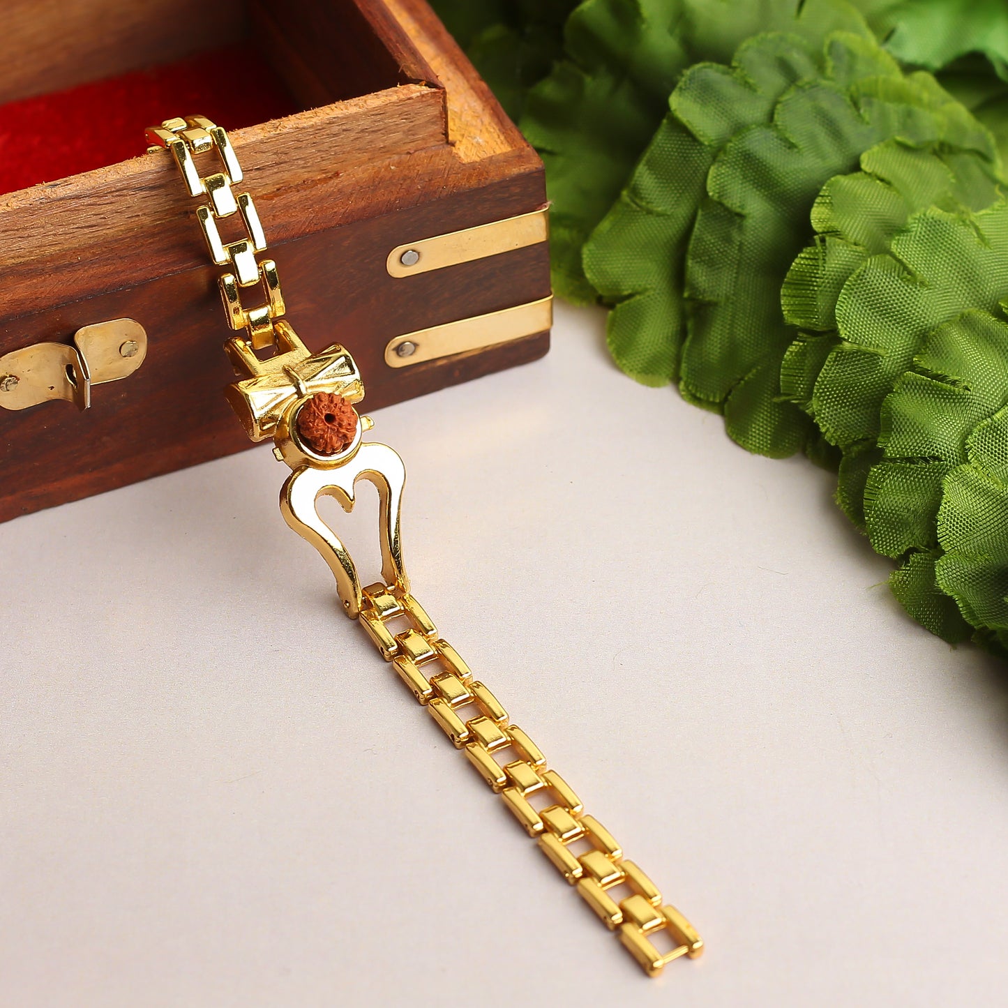 Golden Plated Om Rudraksha Damroo Spiritual Bracelet