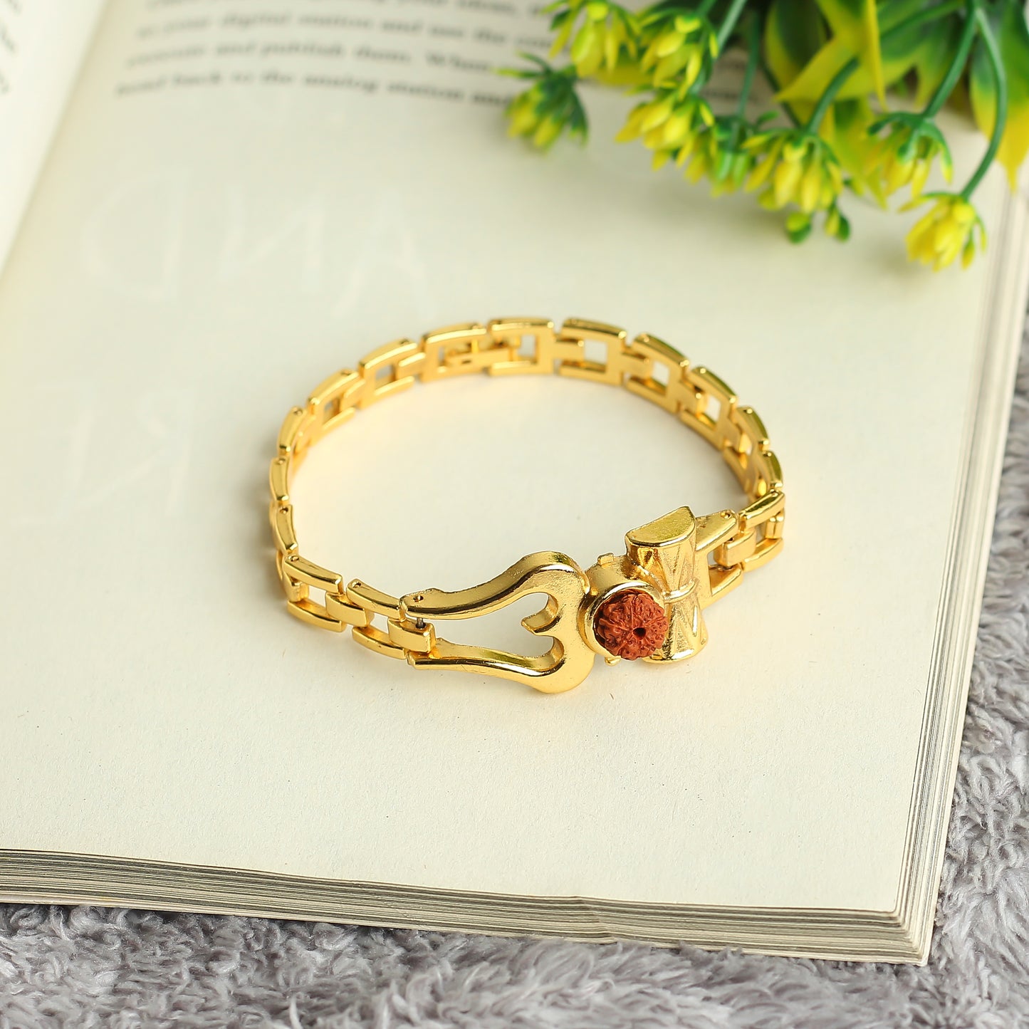 Golden Plated Om Rudraksha Damroo Spiritual Bracelet