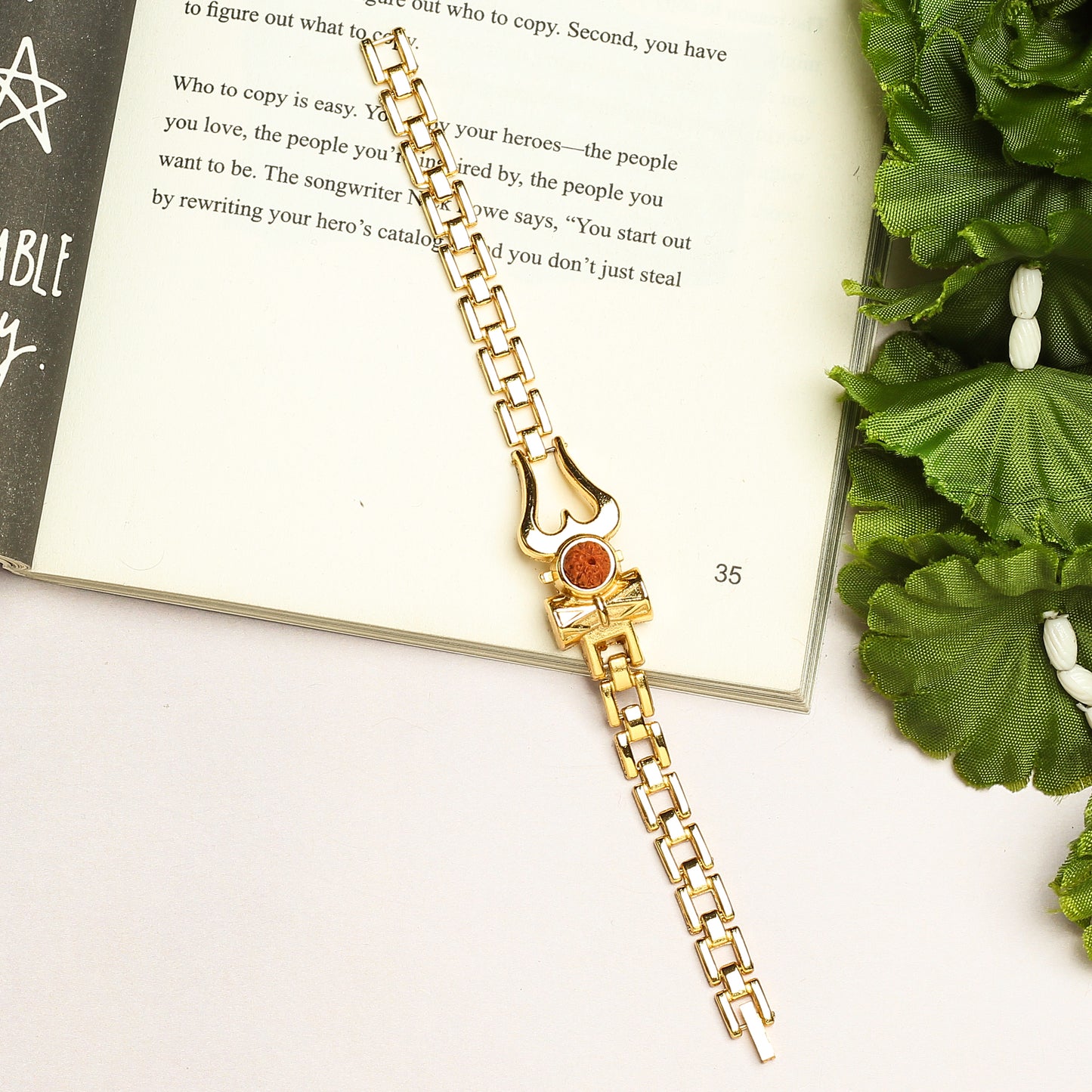 Golden Plated Om Rudraksha Damroo Spiritual Bracelet