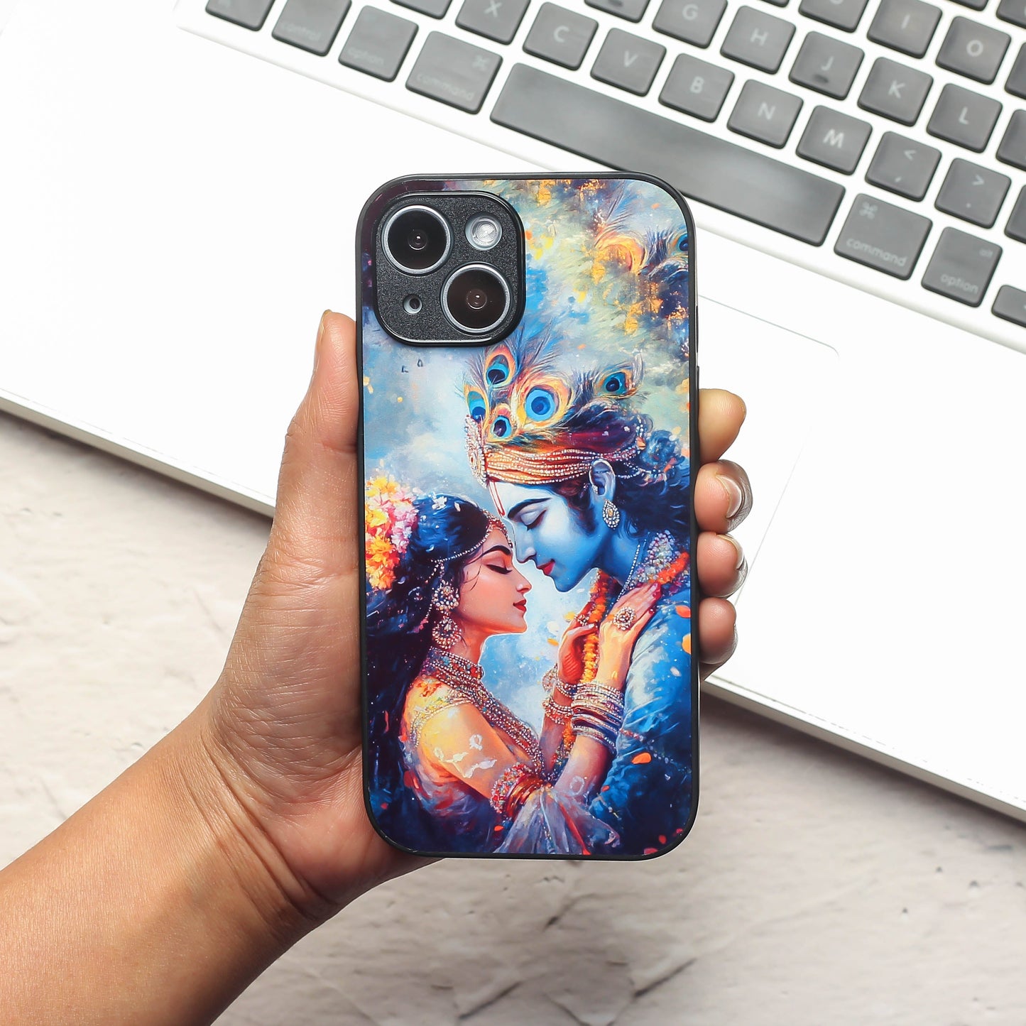 Radha Krishna Designer Metal Back cover for Apple Iphone 15 Plus