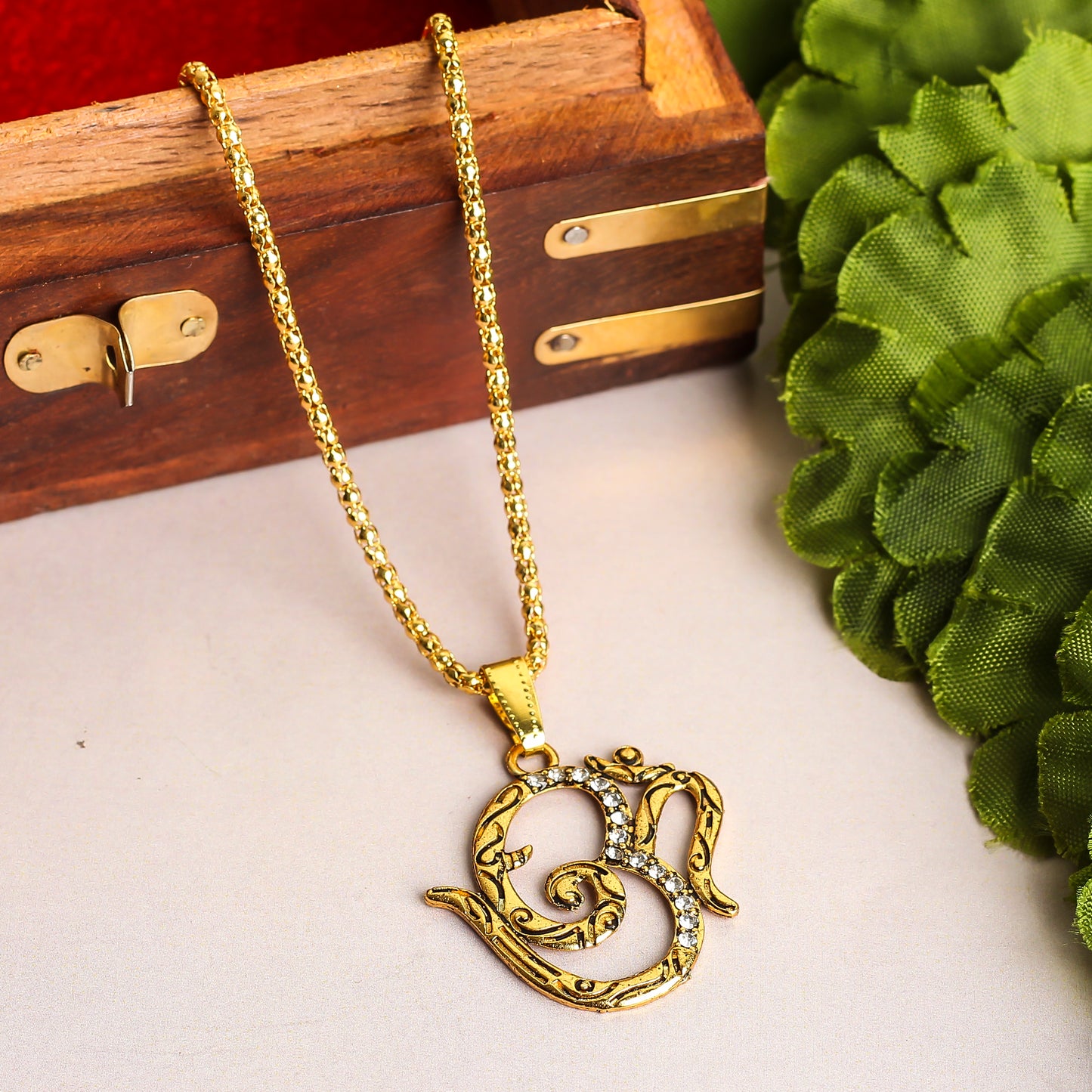 Om Gold plated Locket and Chain set