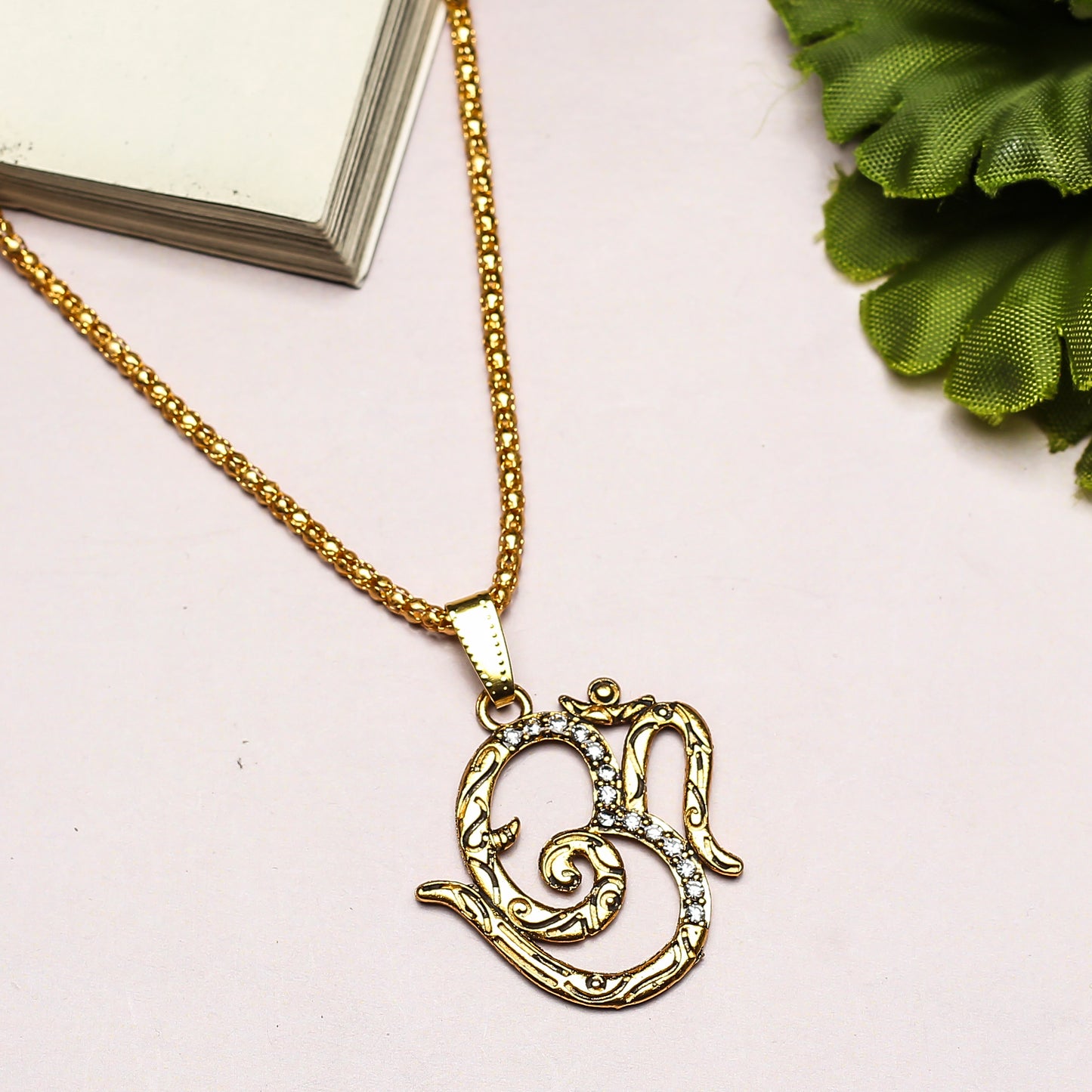 Om Gold plated Locket and Chain set