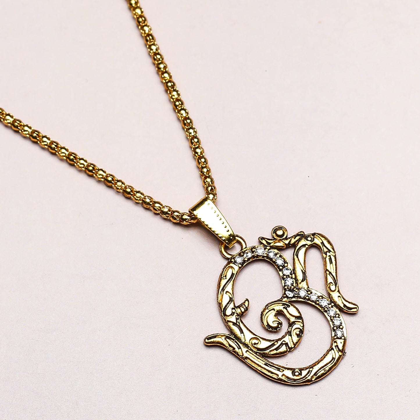 Om Gold plated Locket and Chain set