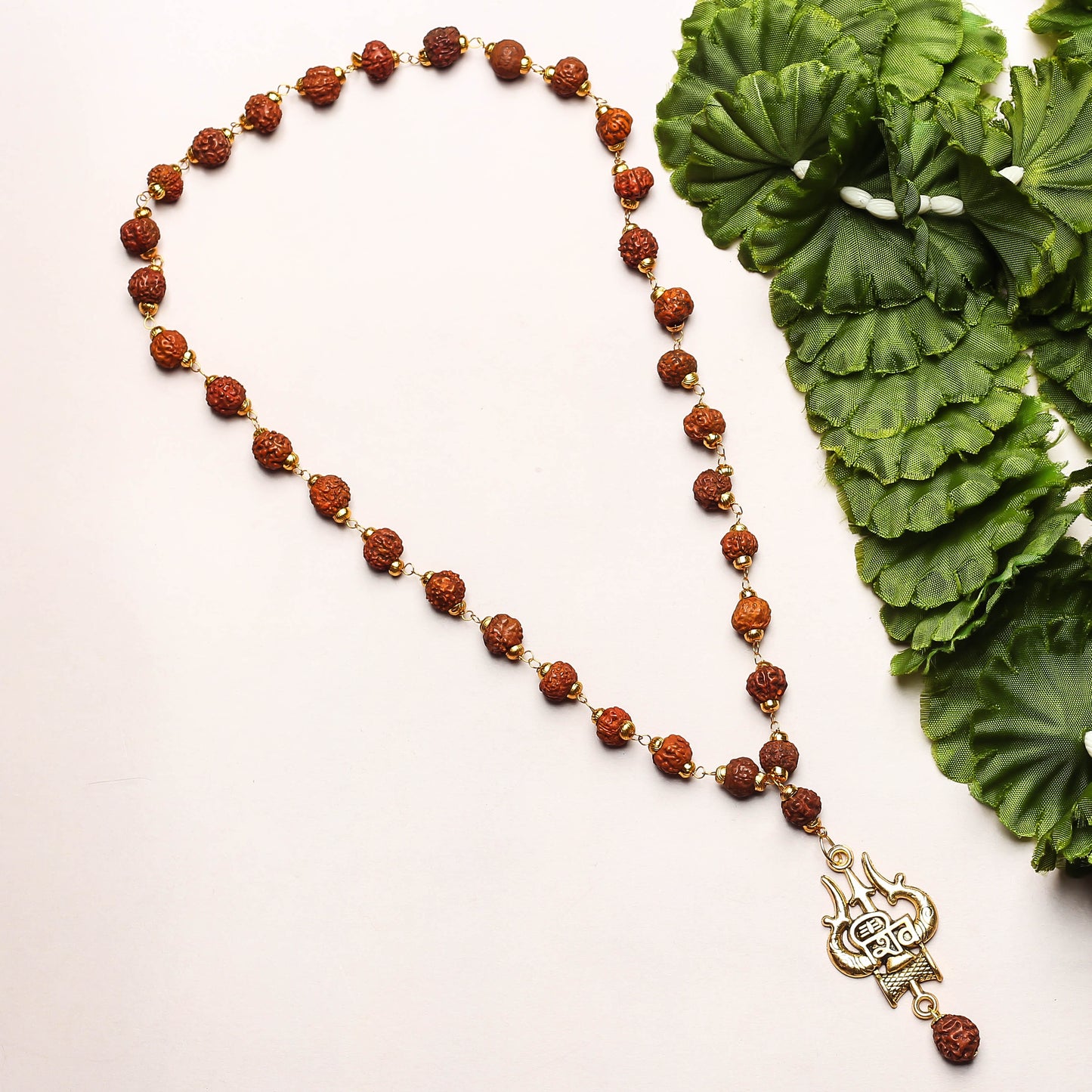 Golden Plated Shiv Trisul Rudraksha Necklace/Mala