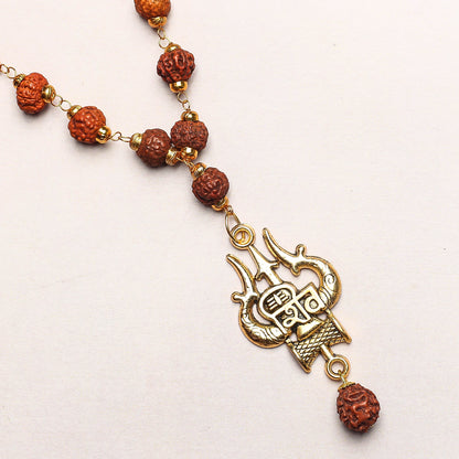 Golden Plated Shiv Trisul Rudraksha Necklace/Mala