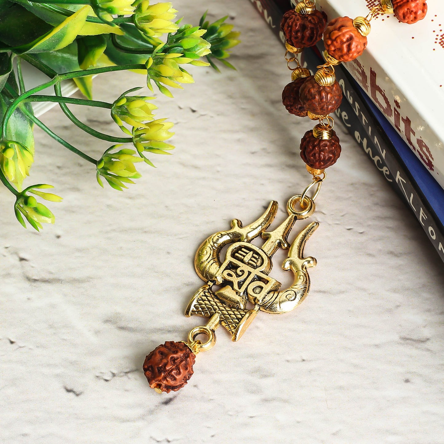 Golden Plated Shiv Trisul Rudraksha Necklace/Mala