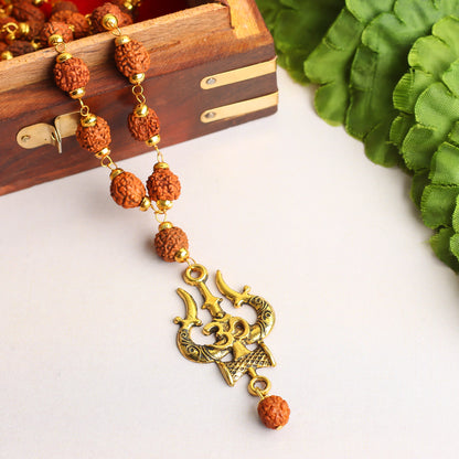 Golden Plated Mahadev Om Trisul Rudraksha Necklace/Mala