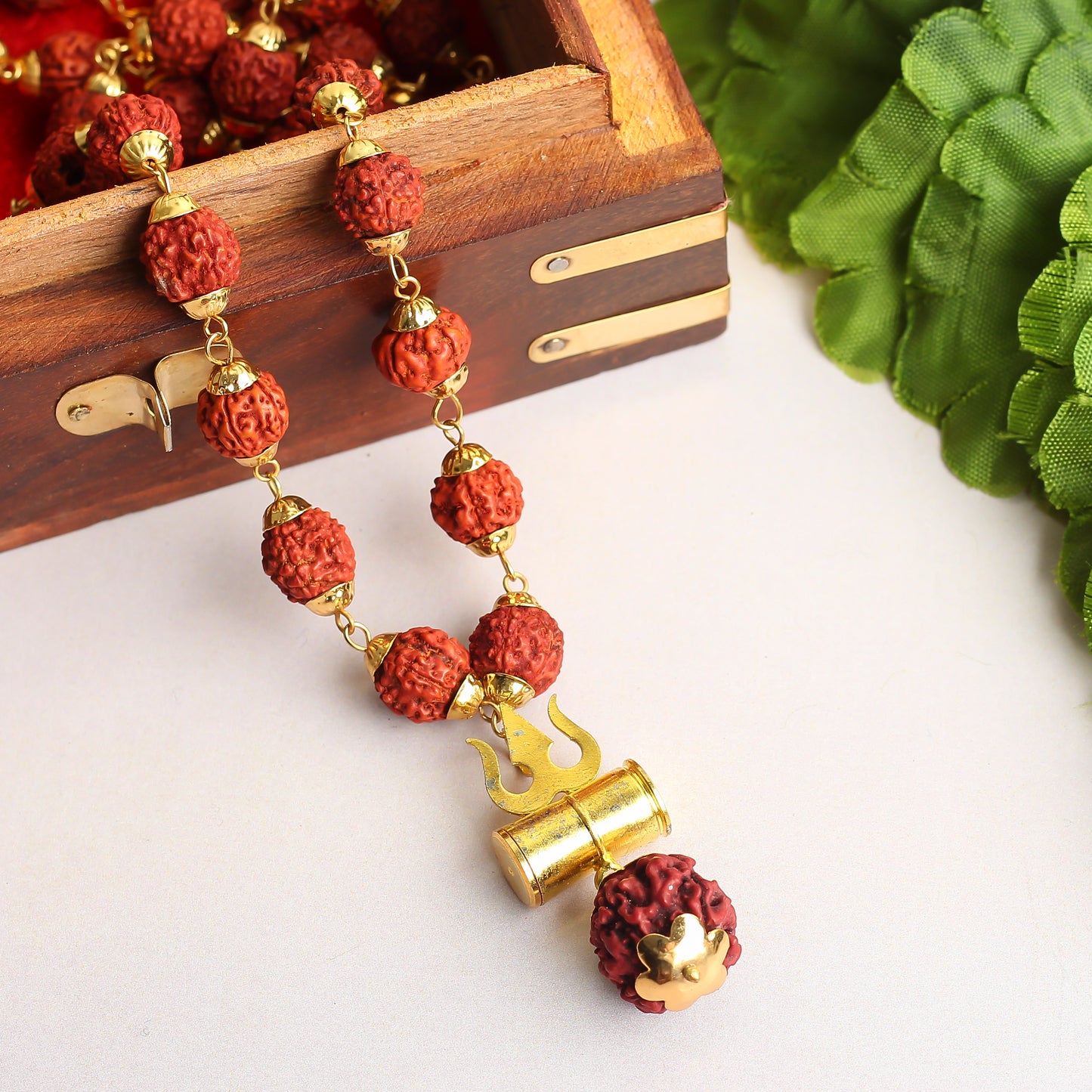 Golden Plated Mahadev Trisul Rudraksha Necklace/Mala