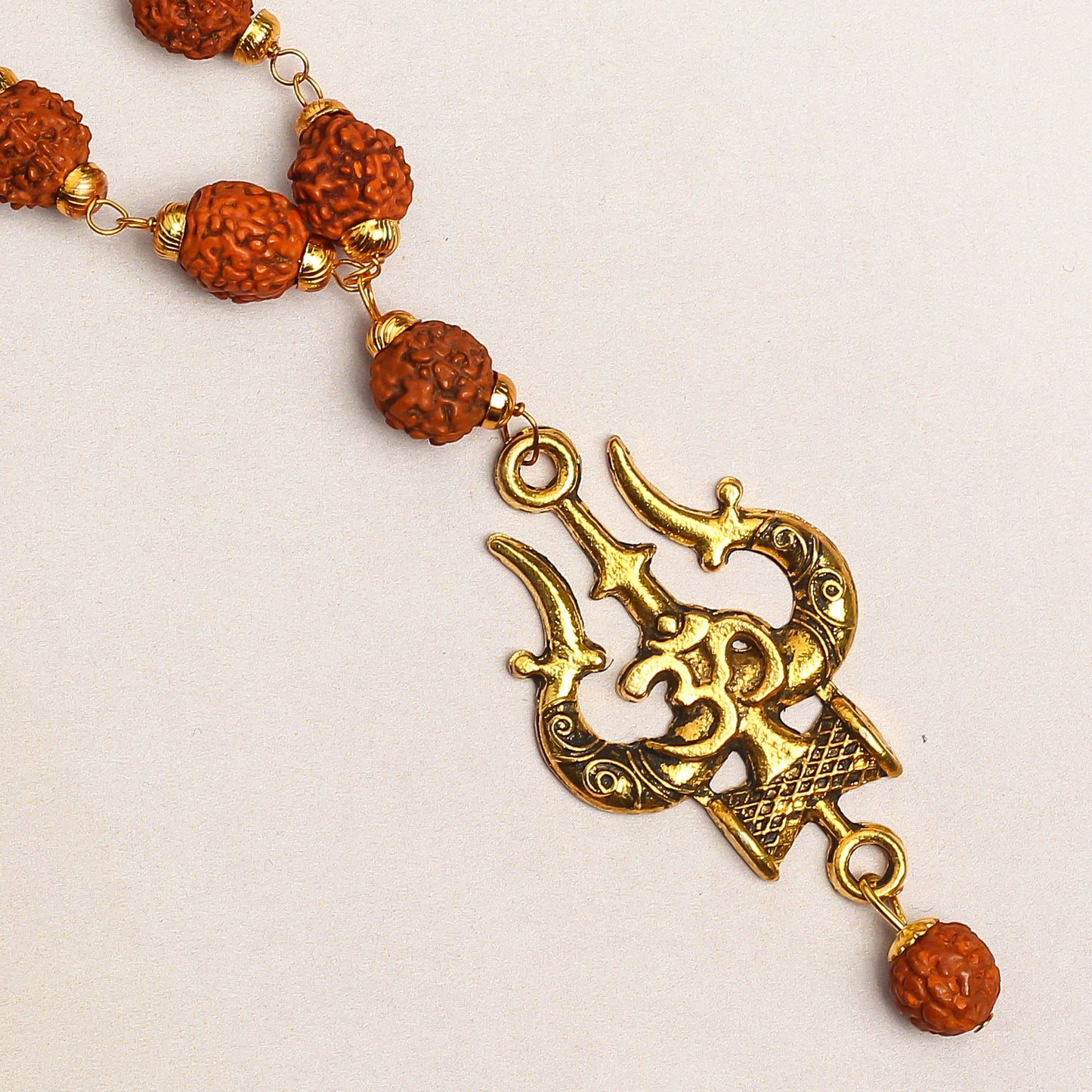 Golden Plated Mahadev Om Trisul Rudraksha Necklace/Mala