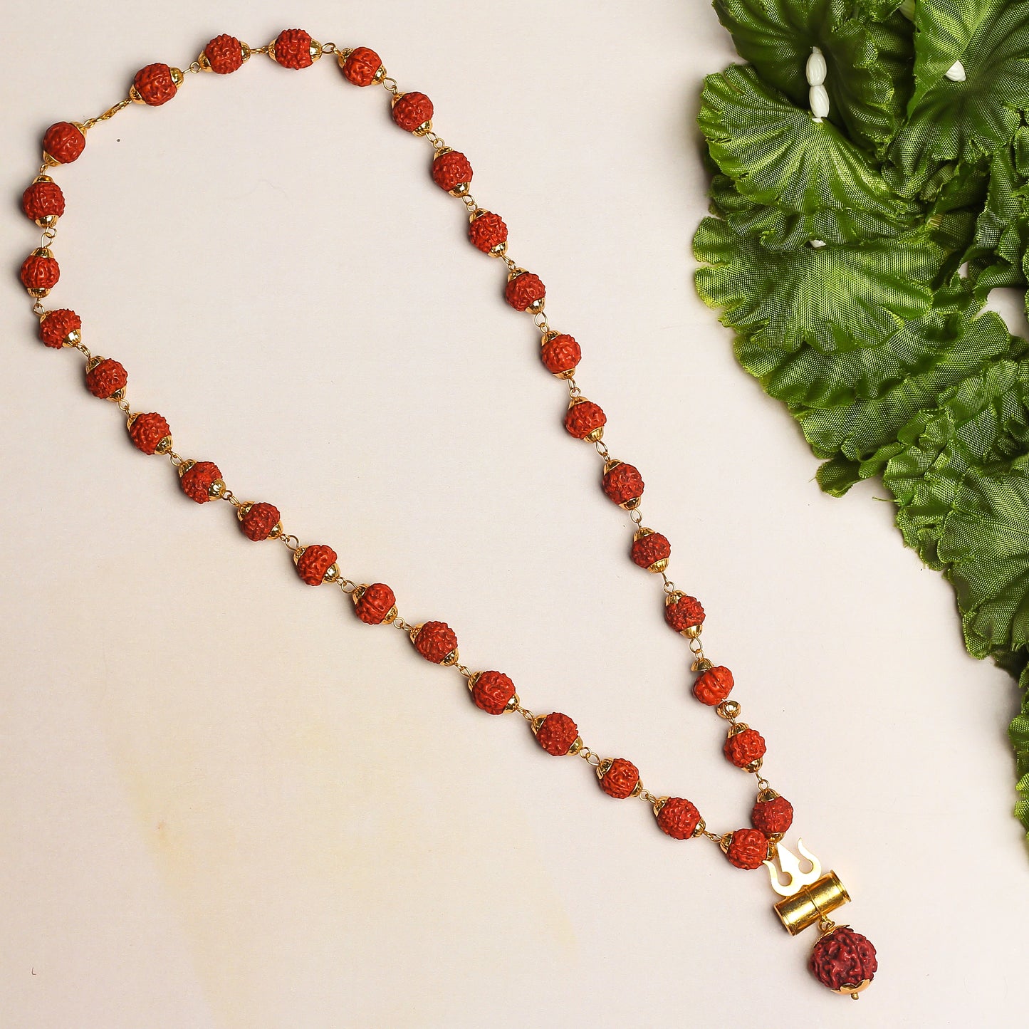 Golden Plated Mahadev Trisul Rudraksha Necklace/Mala