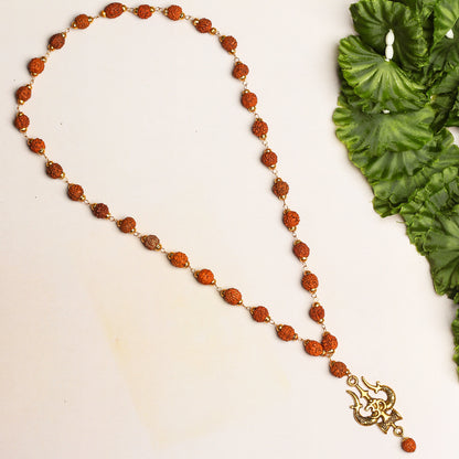 Golden Plated Mahadev Om Trisul Rudraksha Necklace/Mala