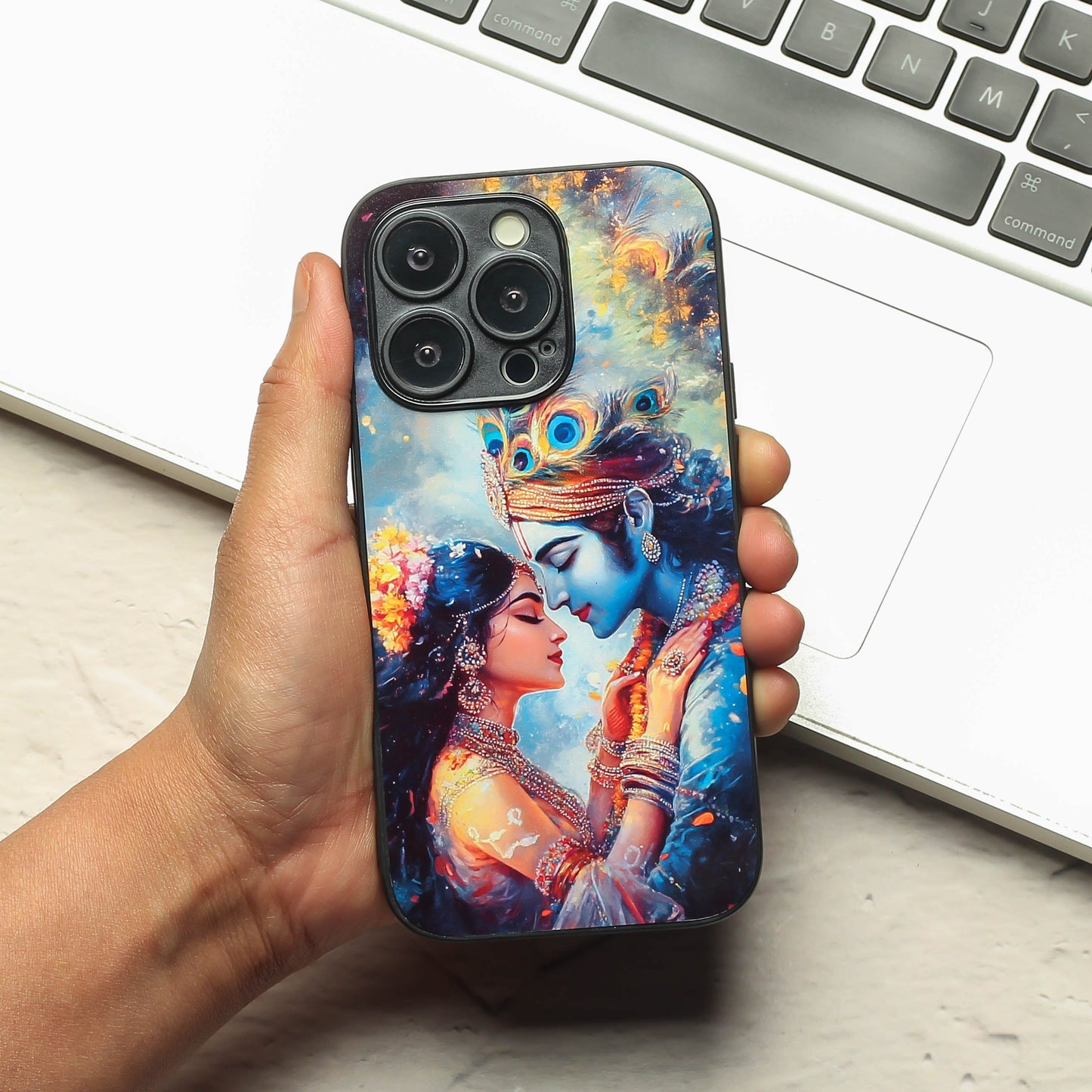 Radha Krishna Designer Metal Back cover for Apple Iphone 16 Pro