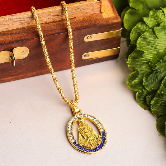 Khatu Shyam ji SilverDarkBlue Locket and Chain set