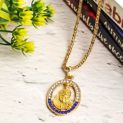 Khatu Shyam ji SilverDarkBlue Locket and Chain set